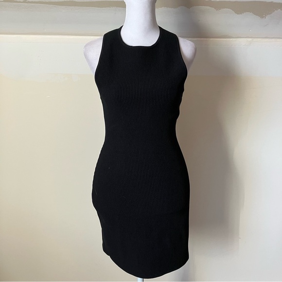 Aritzia Babaton Black Sleeveless Rib Knit Sleeveless Bodycon Mini Dress size Med - Picture 2 of 10